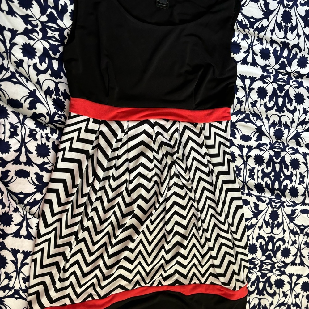 white black and pink mini dress